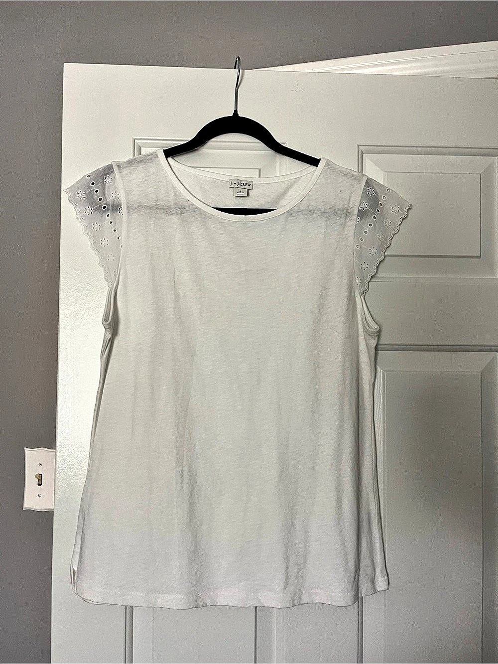 J.Crew Eyelet Cap Sleeve Top White Linen Top